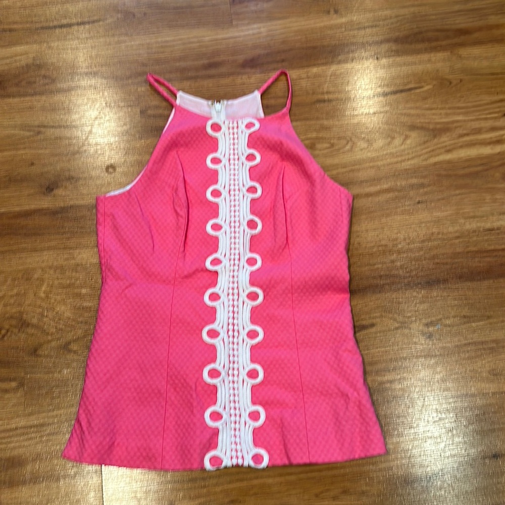 Lilly Pulitzer Hot Pink Halter Tank with White Center Trim